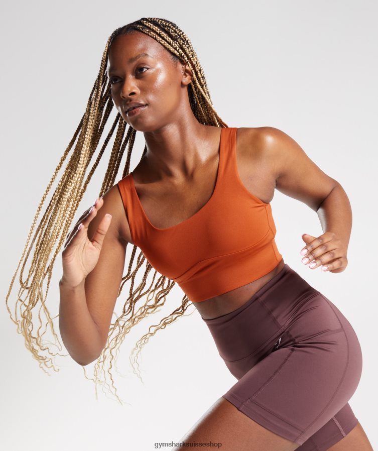 ch Gymshark femmes soutien-gorge de sport long rouge brique 02FP6T142 vêtements