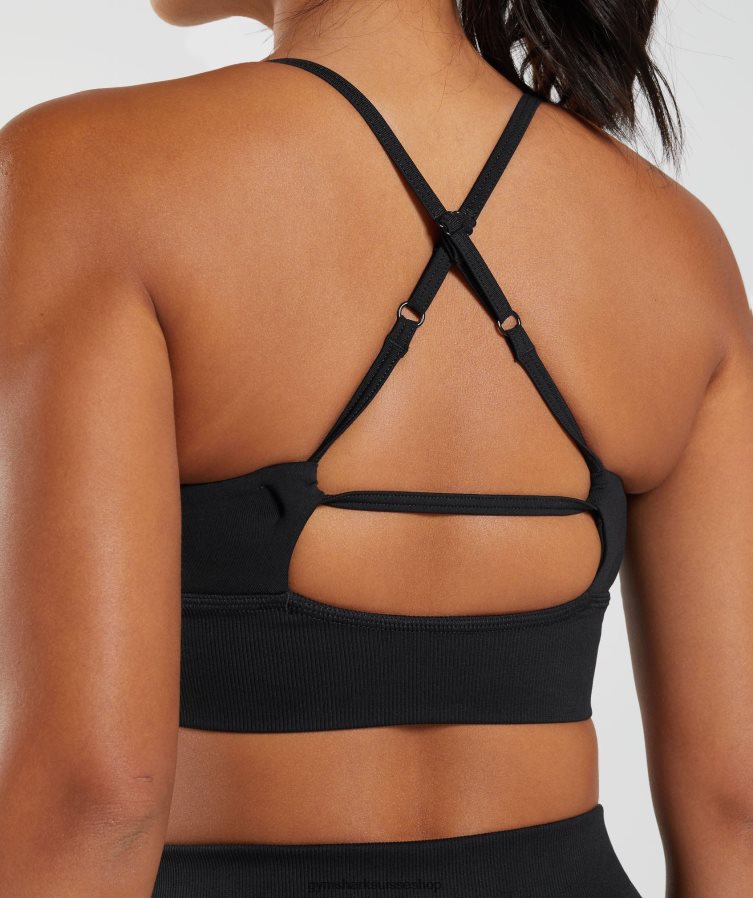 ch Gymshark femmes soutien-gorge de sport long sans coutures noir 02FP6T113 vêtements
