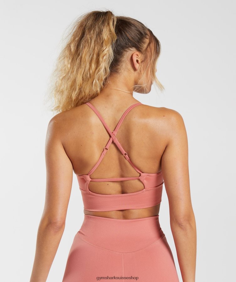 ch Gymshark femmes soutien-gorge de sport long sans coutures rose terre cuite 02FP6T132 vêtements