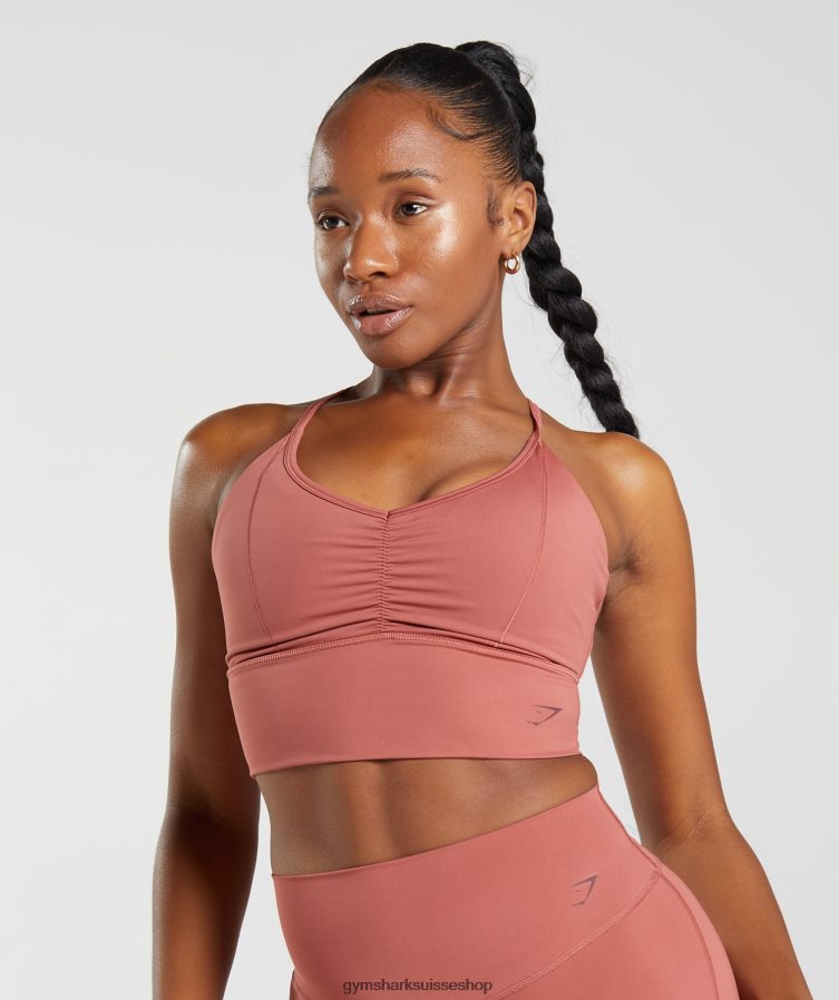 ch Gymshark femmes soutien-gorge de sport long surélevé brun rosé 02FP6T169 vêtements