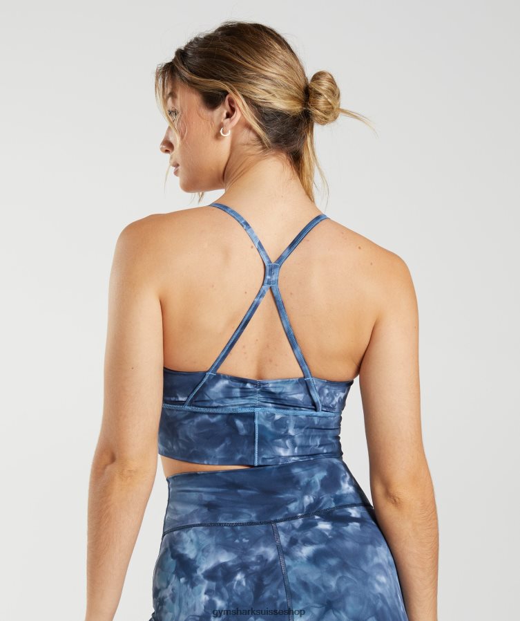 ch Gymshark femmes soutien-gorge de sport long surélevé teinture en aérosol bleu au bord du lac 02FP6T172 vêtements