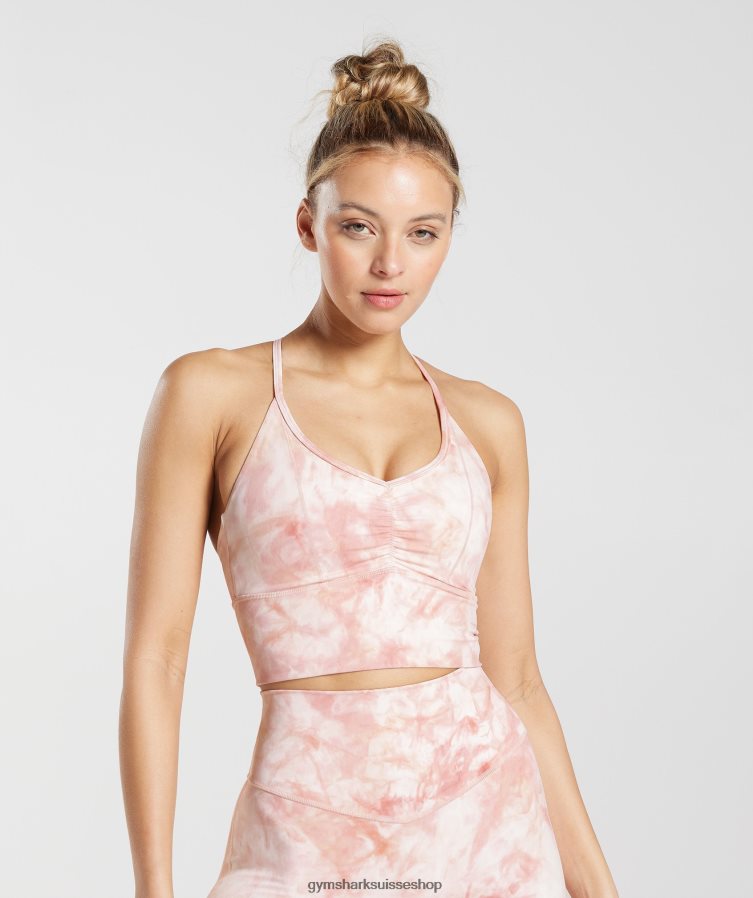 ch Gymshark femmes soutien-gorge de sport long à teinture par pulvérisation surélevée blanc/rose brumeux/rose scandinave 02FP6T133 vêtements