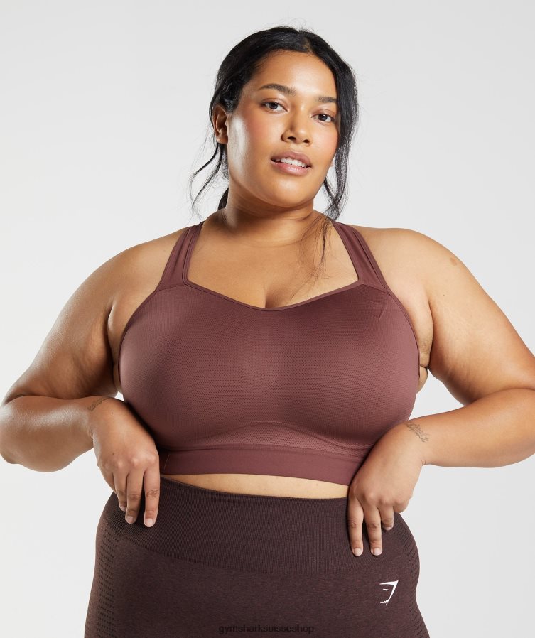 ch Gymshark femmes soutien-gorge de sport à maintien élevé et dos nageur brun cerise 02FP6T160 vêtements