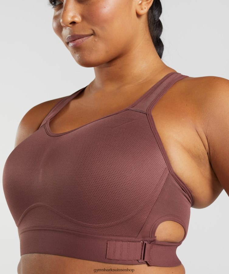 ch Gymshark femmes soutien-gorge de sport à maintien élevé et dos nageur brun cerise 02FP6T160 vêtements
