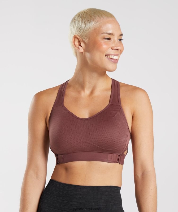 ch Gymshark femmes soutien-gorge de sport à maintien élevé et dos nageur brun cerise 02FP6T160 vêtements