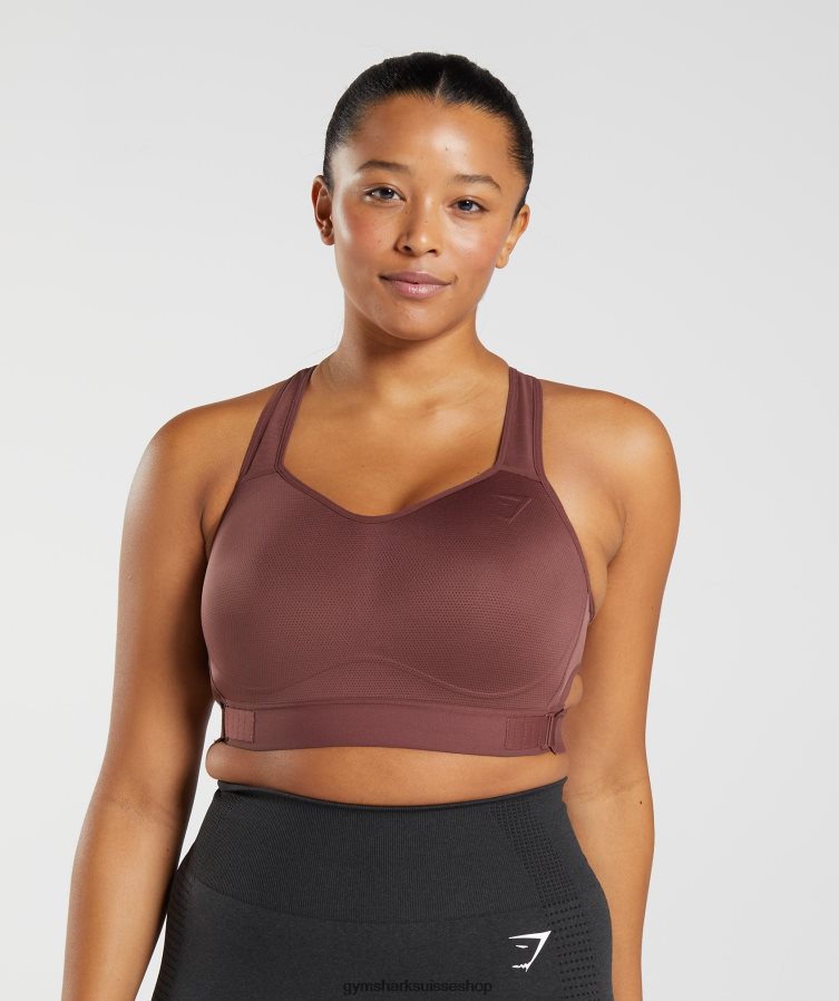 ch Gymshark femmes soutien-gorge de sport à maintien élevé et dos nageur brun cerise 02FP6T160 vêtements