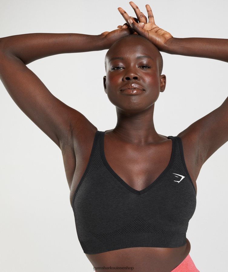 ch Gymshark femmes soutien-gorge de sport sans coutures 2.0 v vital noir chiné 02FP6T152 vêtements