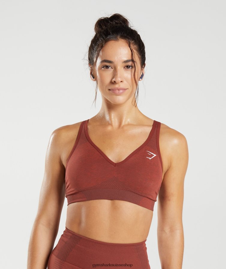 ch Gymshark femmes soutien-gorge de sport sans coutures 2.0 v vital rouge brique chiné 02FP6T168 vêtements