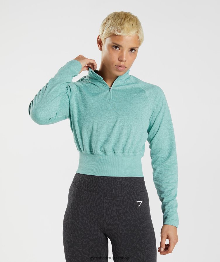ch Gymshark femmes 315 haut d'échauffement à manches longues bleu perle/sarcelle d'hiver chiné 02FP6T394 vêtements