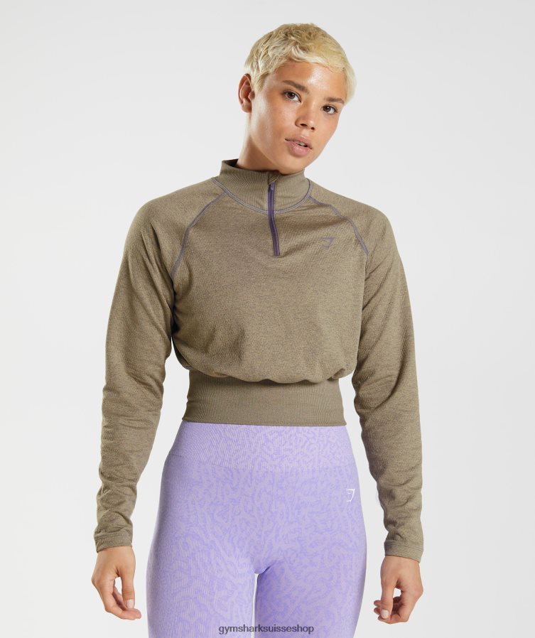 ch Gymshark femmes 315 haut d'échauffement à manches longues marron ciment/violet mercure chiné 02FP6T403 vêtements