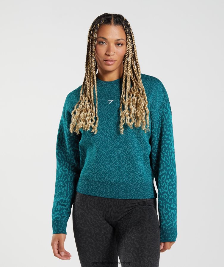 ch Gymshark femmes adapter sweat-shirt animal récif | sarcelle d'hiver 02FP6T374 vêtements