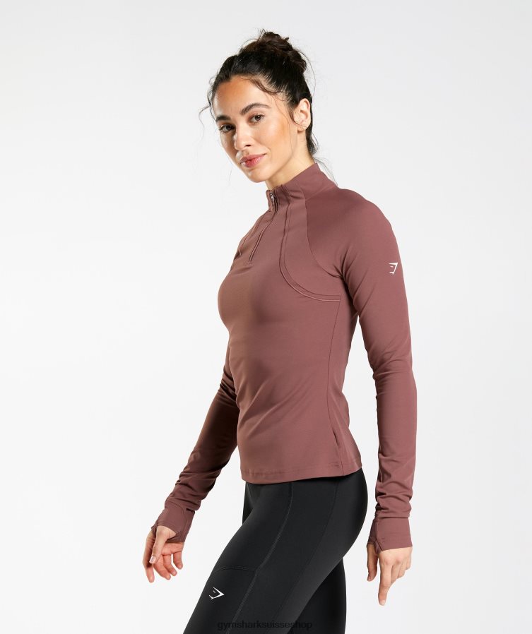 ch Gymshark femmes course 1/4 zip brun magenta 02FP6T359 vêtements