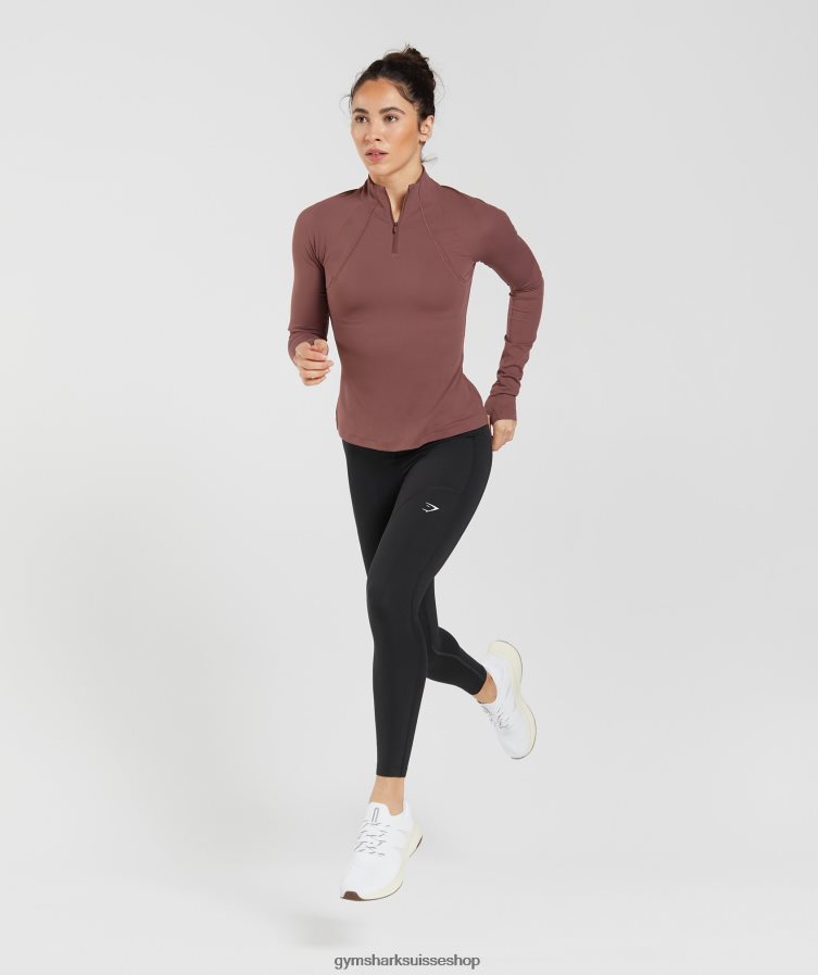 ch Gymshark femmes course 1/4 zip brun magenta 02FP6T359 vêtements