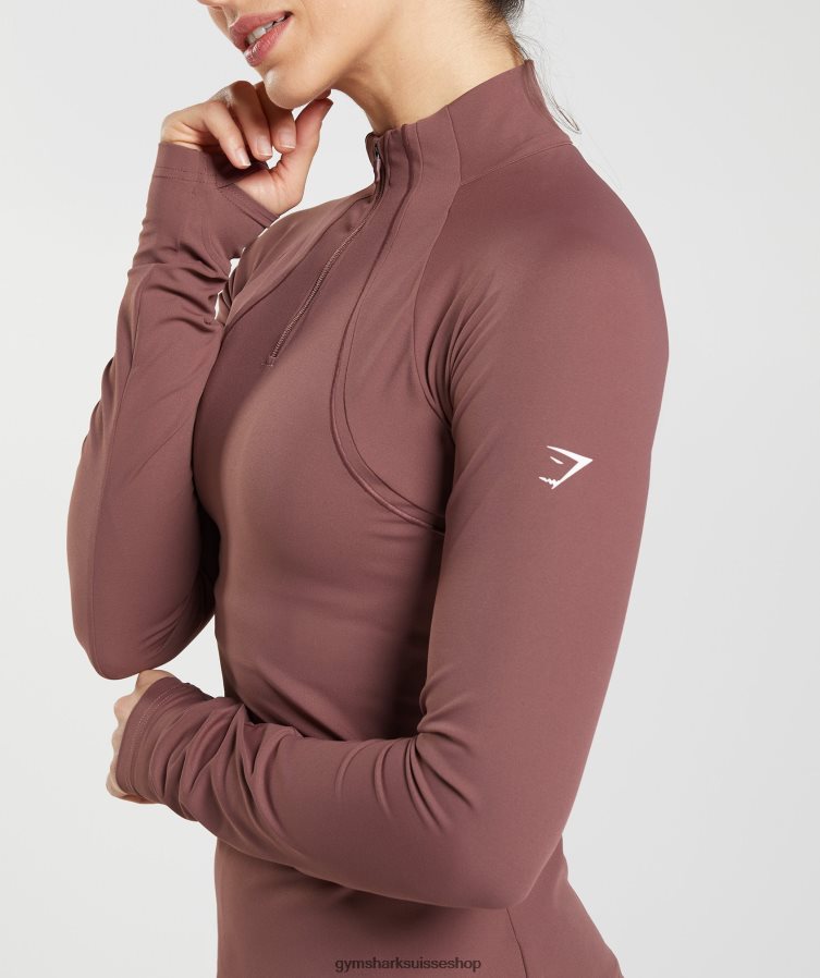 ch Gymshark femmes course 1/4 zip brun magenta 02FP6T359 vêtements