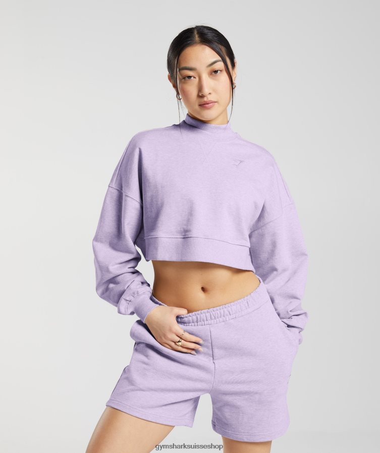 ch Gymshark femmes pull court en sueur pour jour de repos aura lilas chiné 02FP6T368 vêtements