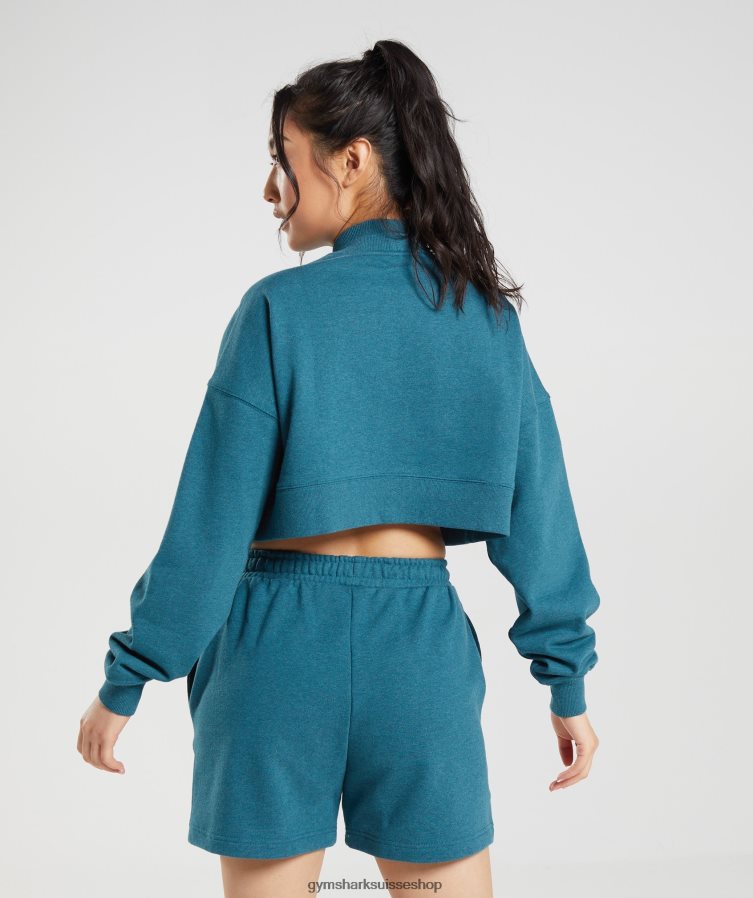 ch Gymshark femmes pull court en sueur pour jour de repos bleu acier chiné 02FP6T365 vêtements