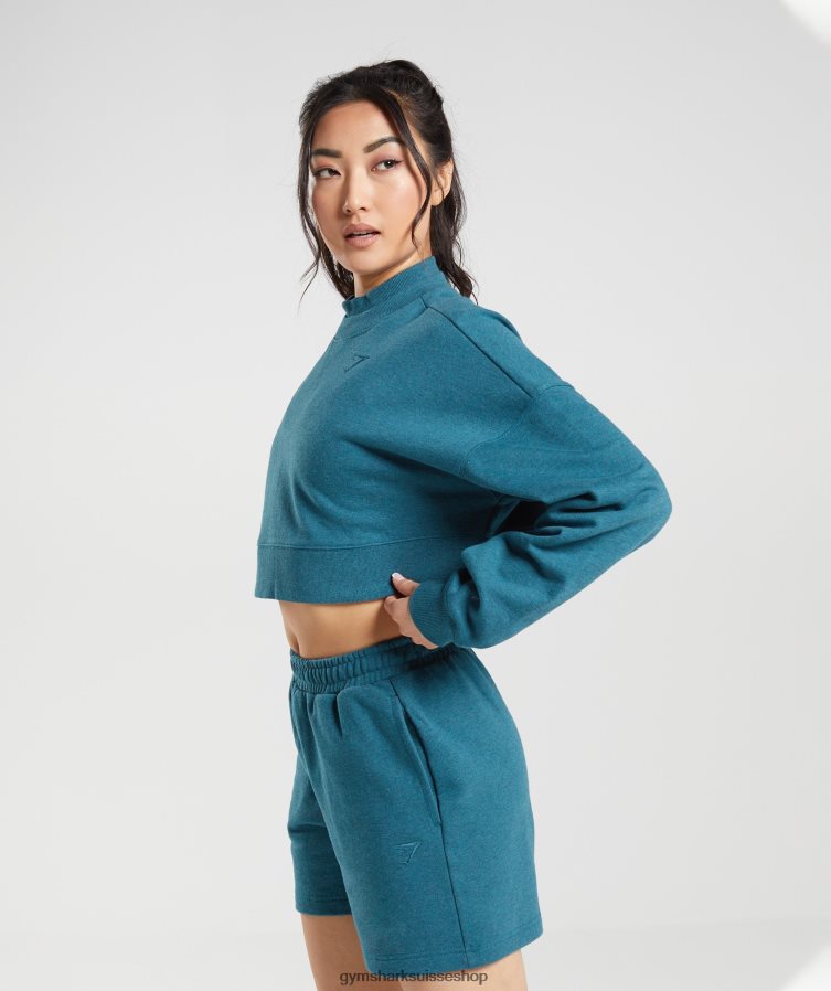 ch Gymshark femmes pull court en sueur pour jour de repos bleu acier chiné 02FP6T365 vêtements