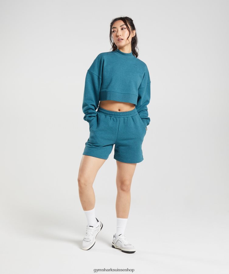 ch Gymshark femmes pull court en sueur pour jour de repos bleu acier chiné 02FP6T365 vêtements