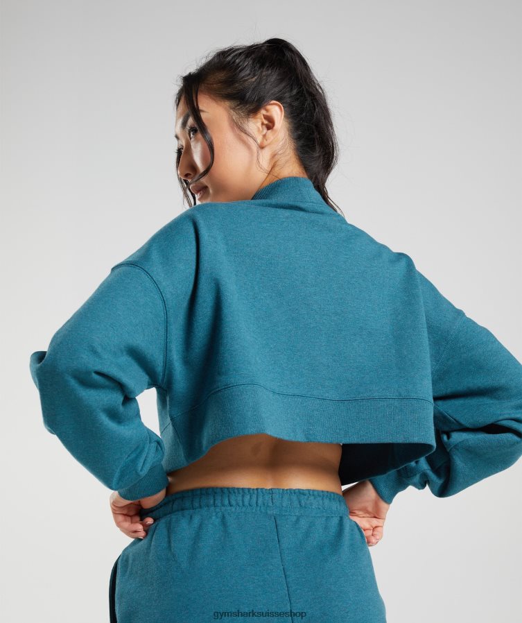 ch Gymshark femmes pull court en sueur pour jour de repos bleu acier chiné 02FP6T365 vêtements