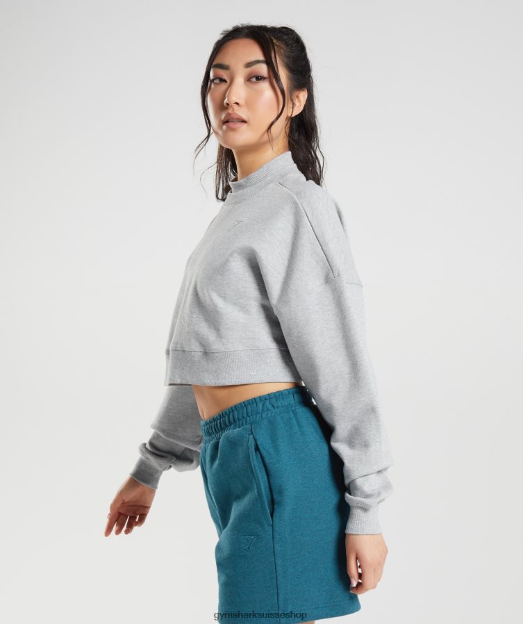 ch Gymshark femmes pull court en sueur pour jour de repos noyau gris clair chiné 02FP6T370 vêtements
