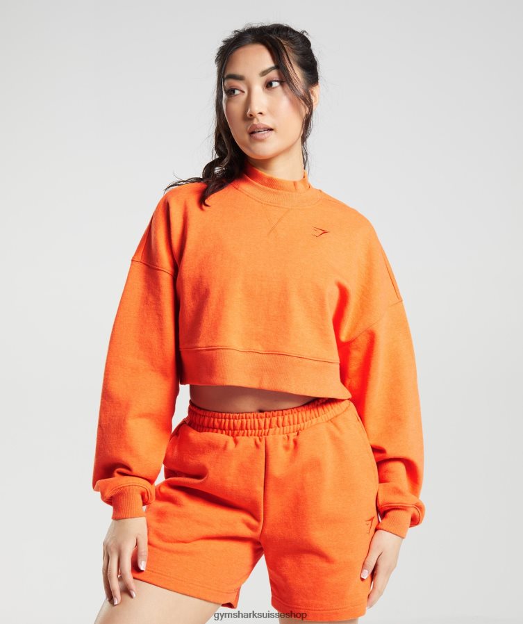 ch Gymshark femmes pull court en sueur pour jour de repos orange vif chiné 02FP6T402 vêtements