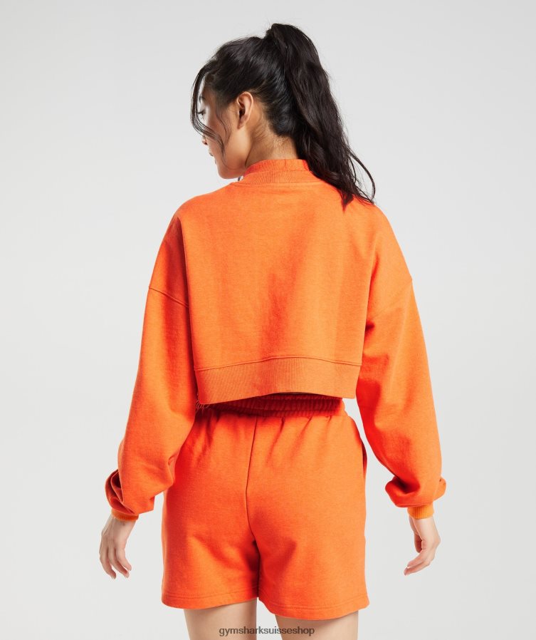 ch Gymshark femmes pull court en sueur pour jour de repos orange vif chiné 02FP6T402 vêtements