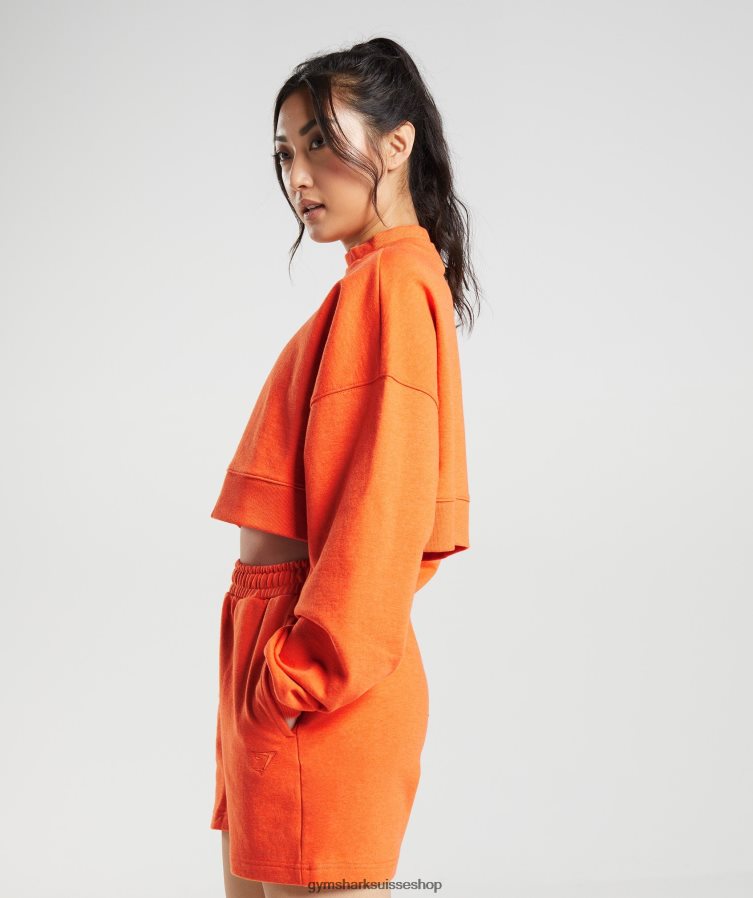 ch Gymshark femmes pull court en sueur pour jour de repos orange vif chiné 02FP6T402 vêtements