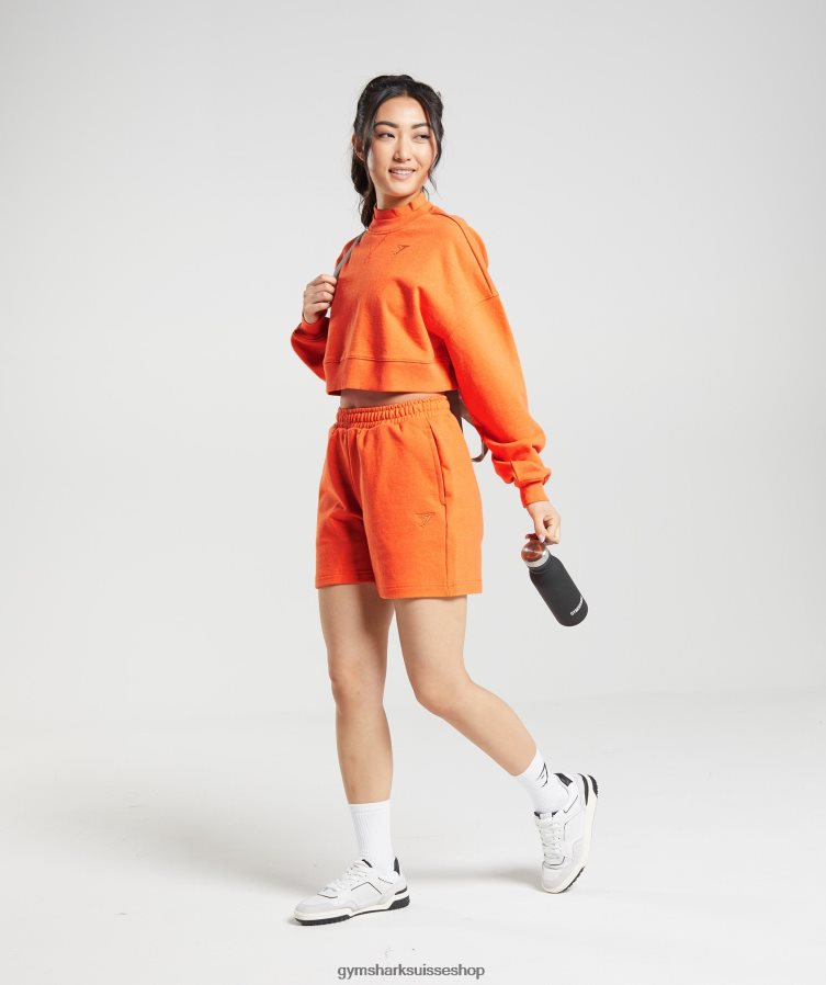 ch Gymshark femmes pull court en sueur pour jour de repos orange vif chiné 02FP6T402 vêtements