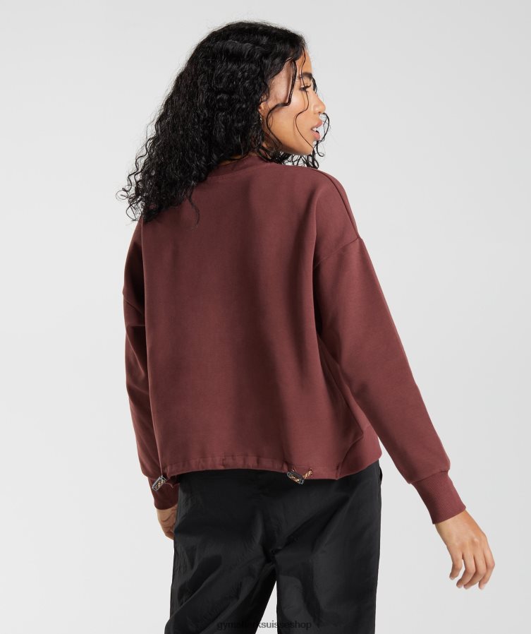 ch Gymshark femmes reprendre l\'équipage de sueur brun cerise 02FP6T391 vêtements