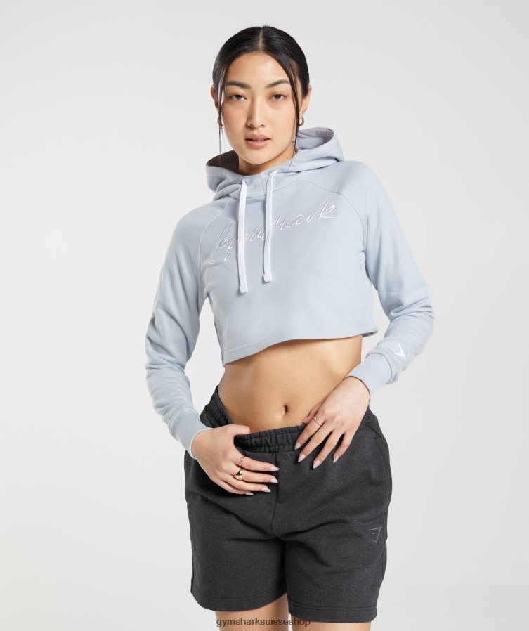 ch Gymshark femmes sweat à capuche crop brodé gris pierre de rivière 02FP6T382 vêtements