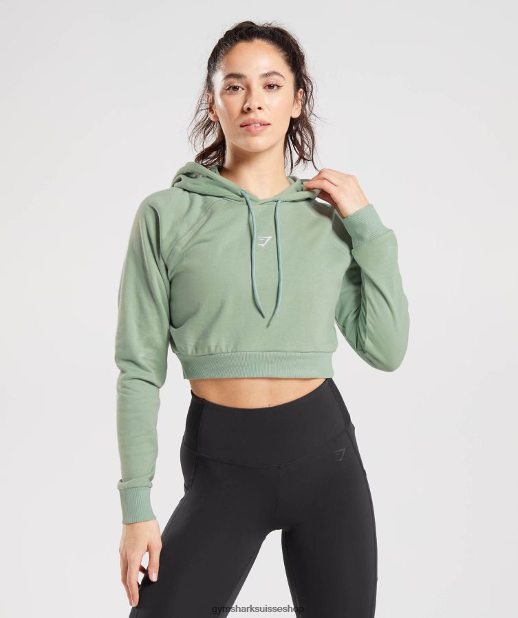 ch Gymshark femmes sweat à capuche crop vert sauge du désert 02FP6T357 vêtements