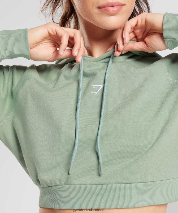 ch Gymshark femmes sweat à capuche crop vert sauge du désert 02FP6T357 vêtements
