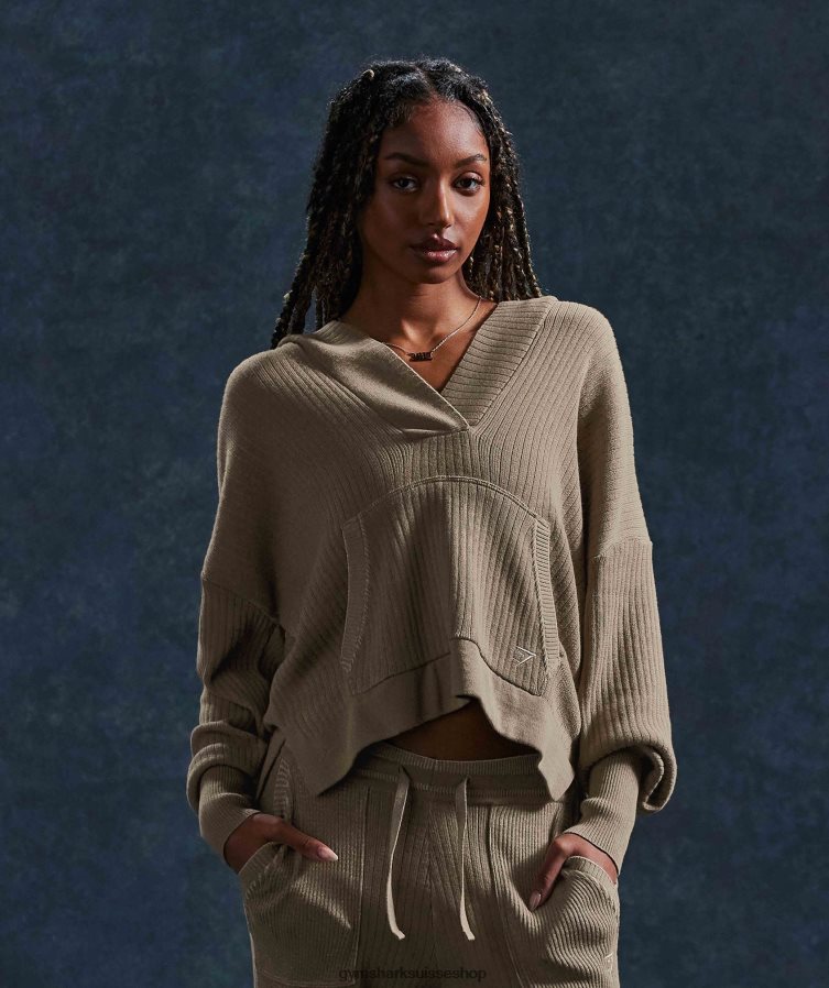 ch Gymshark femmes sweat à capuche en maille pause marron ciment/gris caillou 02FP6T384 vêtements