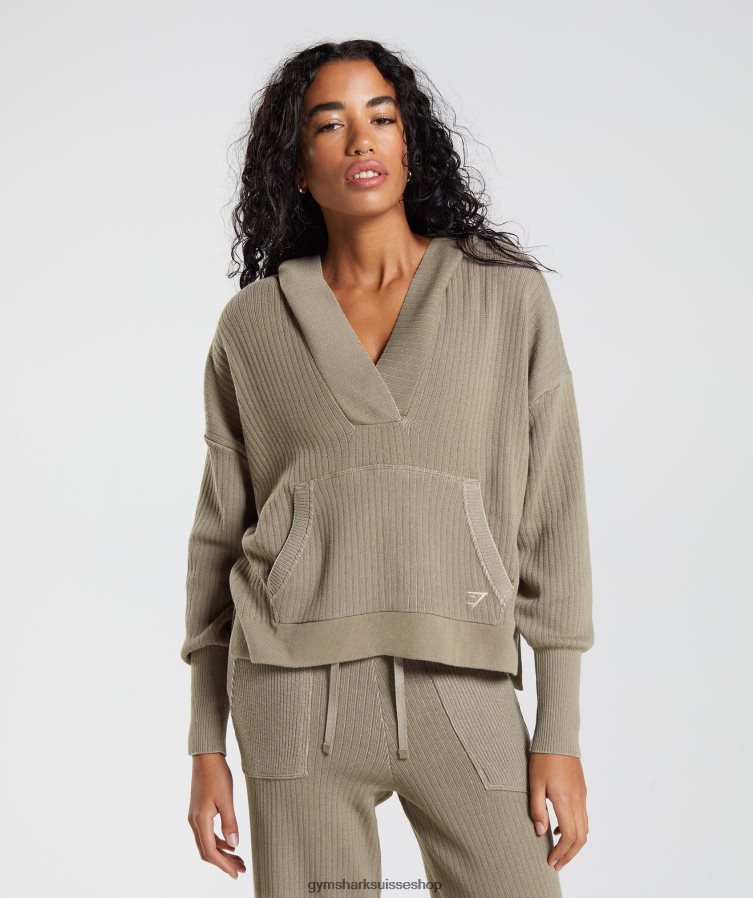 ch Gymshark femmes sweat à capuche en maille pause marron ciment/gris caillou 02FP6T384 vêtements