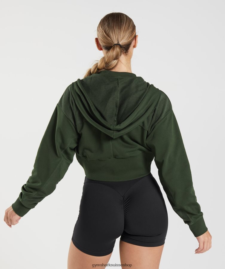 ch Gymshark femmes sweat à capuche zippé court gs power mousse d\'olivier 02FP6T410 vêtements