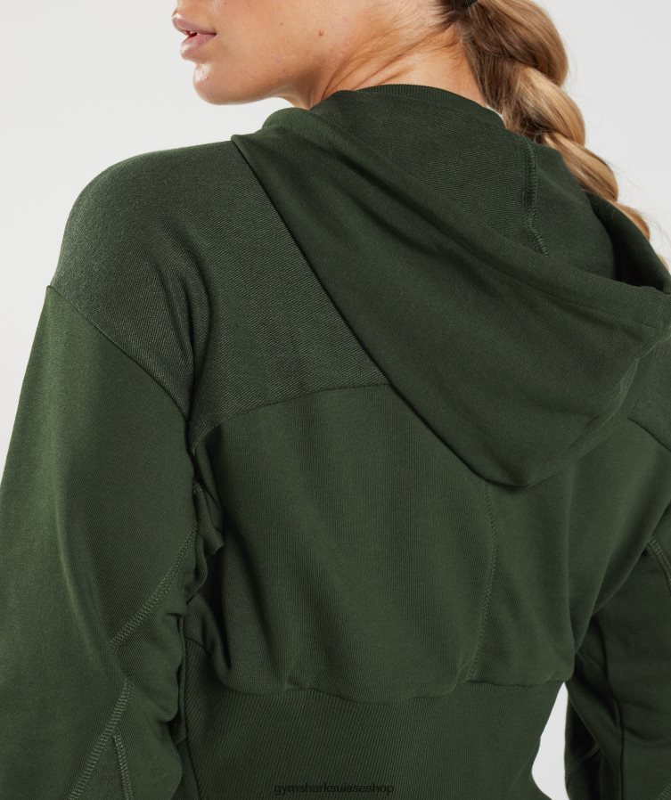 ch Gymshark femmes sweat à capuche zippé court gs power mousse d\'olivier 02FP6T410 vêtements