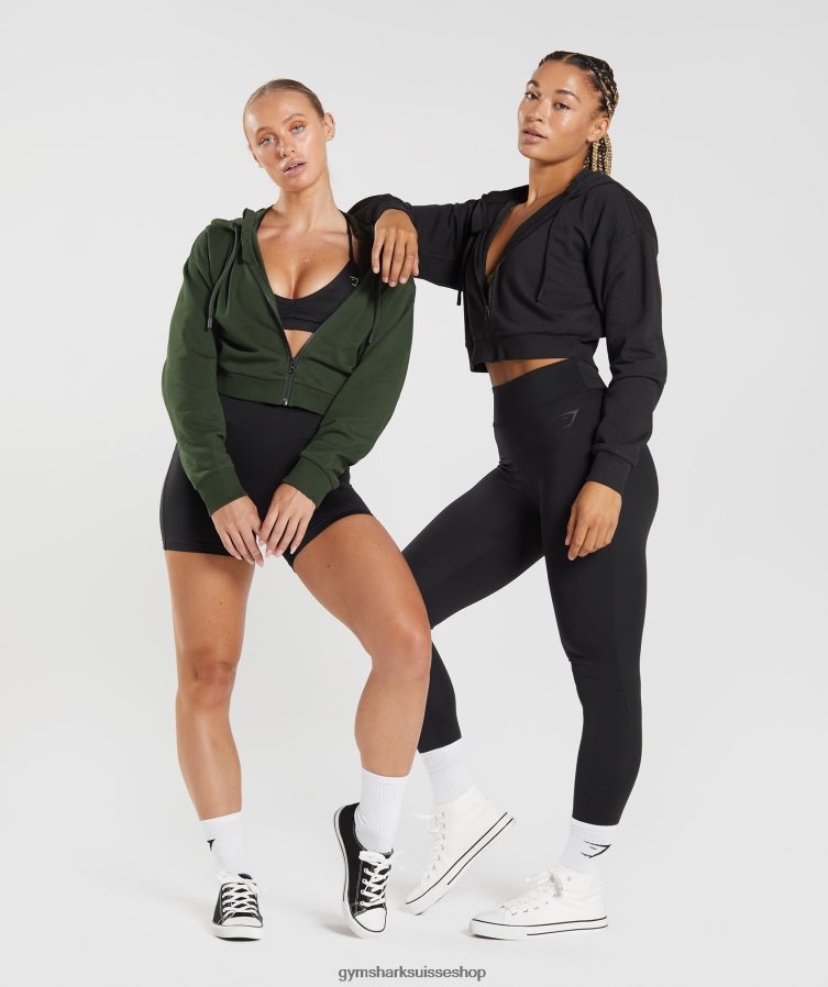ch Gymshark femmes sweat à capuche zippé court gs power noir 02FP6T354 vêtements
