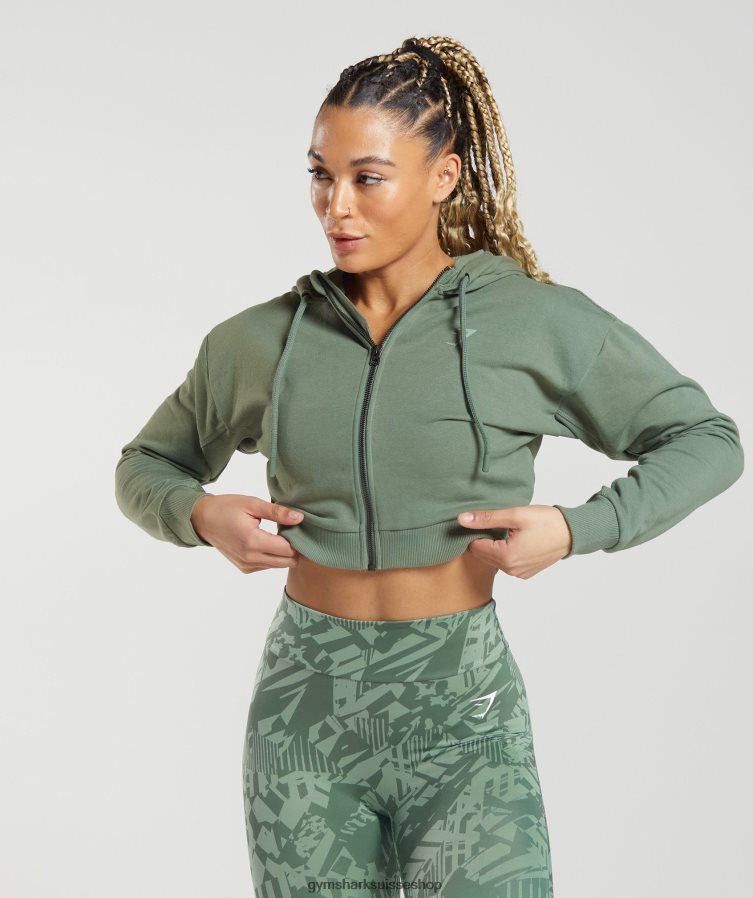 ch Gymshark femmes sweat à capuche zippé court gs power saule vert 02FP6T397 vêtements
