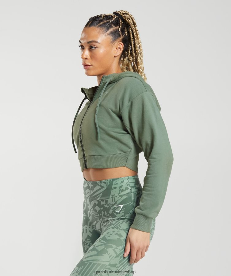 ch Gymshark femmes sweat à capuche zippé court gs power saule vert 02FP6T397 vêtements