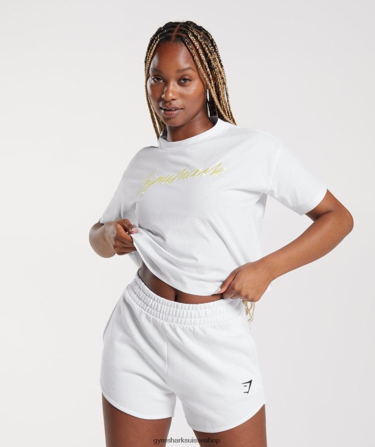 ch Gymshark femmes t-shirt mi-long à imprimé graphique blanc 02FP6T414 vêtements