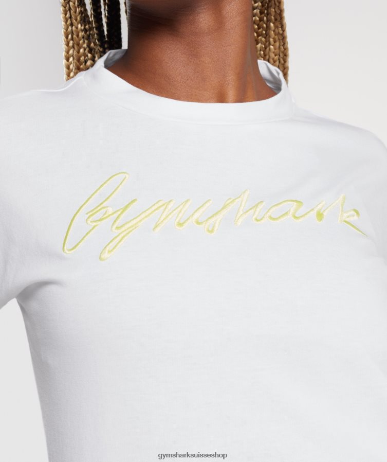 ch Gymshark femmes t-shirt mi-long à imprimé graphique blanc 02FP6T414 vêtements