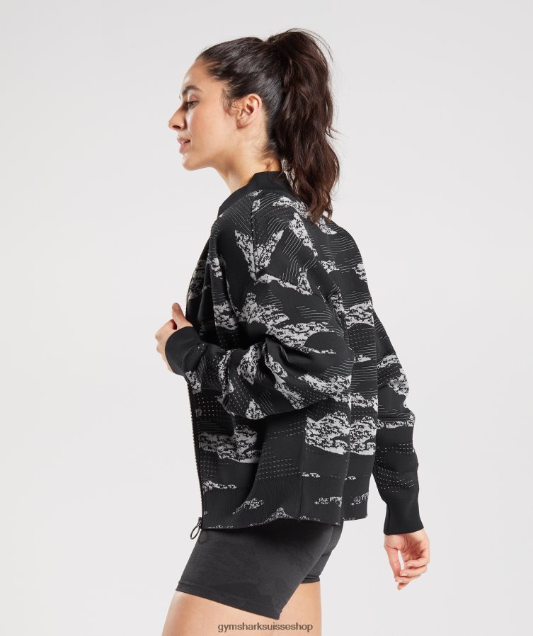 ch Gymshark femmes veste de survêtement camouflage sans couture adapt noir/gris clair 02FP6T383 vêtements