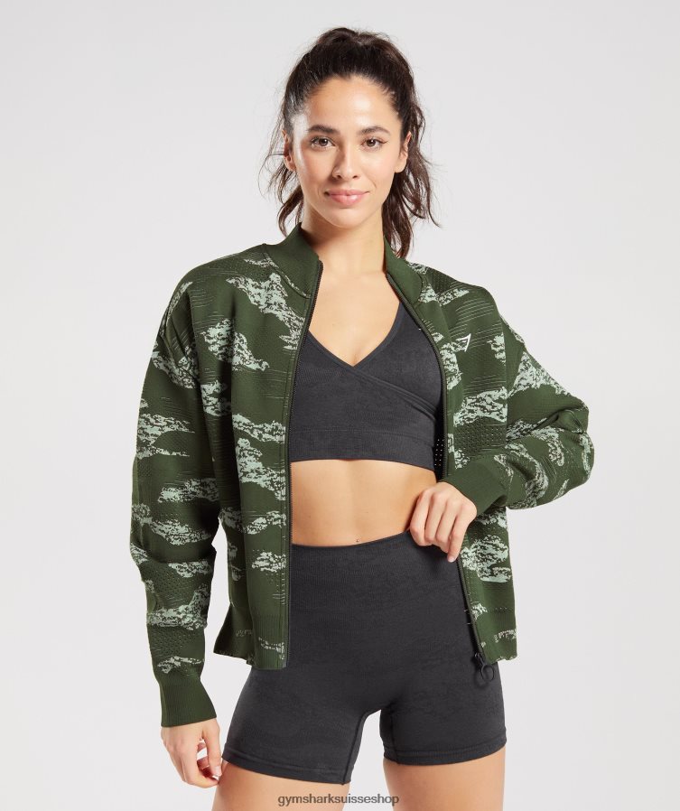 ch Gymshark femmes veste de survêtement camouflage sans couture adapt olive mousse/vert aloès 02FP6T371 vêtements