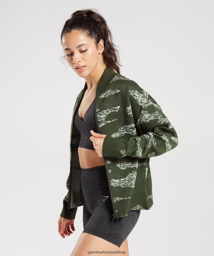 ch Gymshark femmes veste de survêtement camouflage sans couture adapt olive mousse/vert aloès 02FP6T371 vêtements