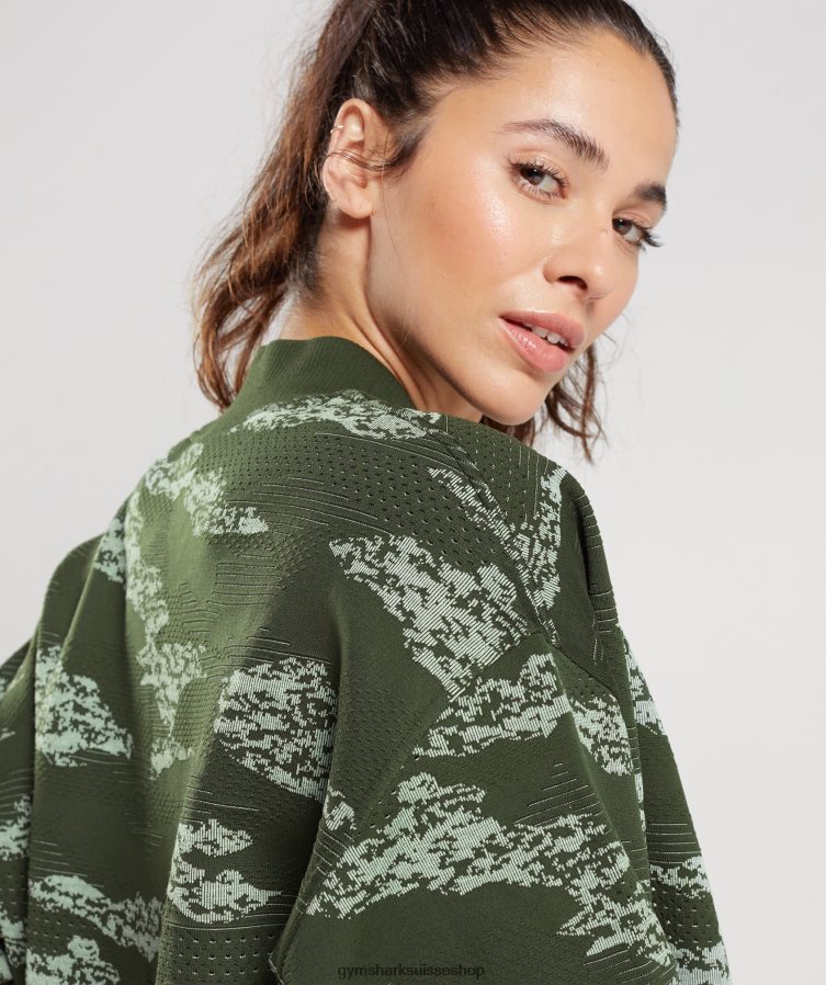 ch Gymshark femmes veste de survêtement camouflage sans couture adapt olive mousse/vert aloès 02FP6T371 vêtements