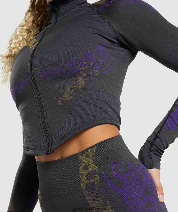 ch Gymshark femmes veste zippée wtflex noir/violet neptune/vert réactif 02FP6T362 vêtements
