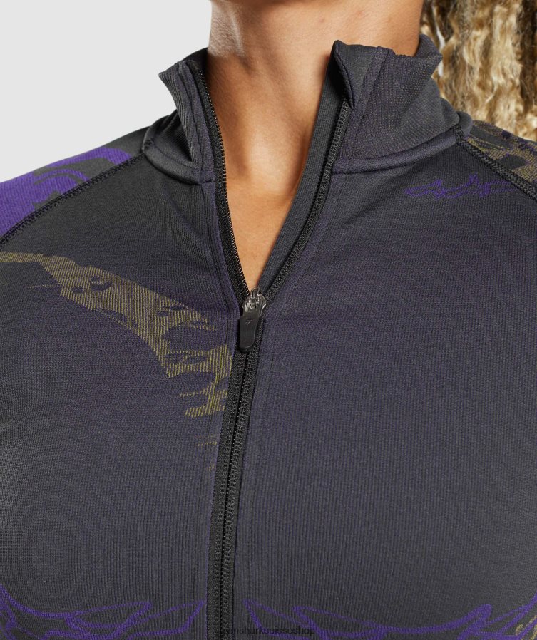 ch Gymshark femmes veste zippée wtflex noir/violet neptune/vert réactif 02FP6T362 vêtements