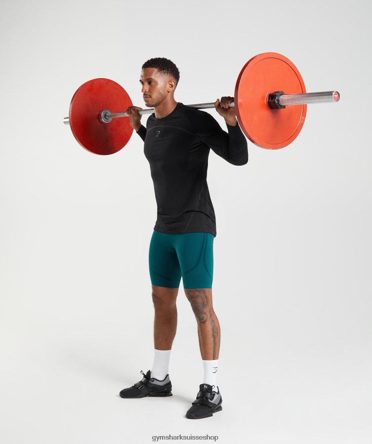 ch Gymshark Hommes 315 1/2 short sans couture sarcelle d\'hiver/noir 02FP6T1038 vêtements