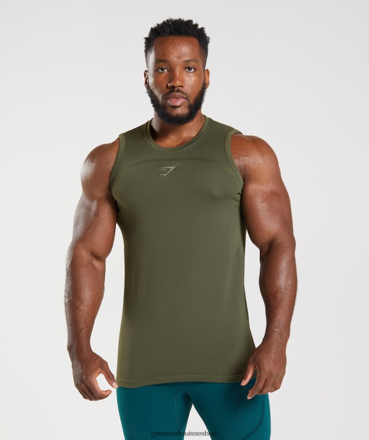 ch Gymshark Hommes 315 réservoir sans soudure noyau olive/marais vert 02FP6T894 vêtements