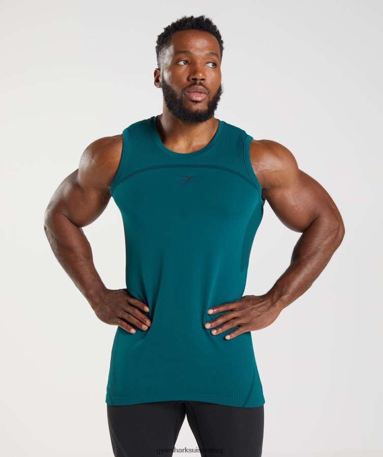 ch Gymshark Hommes 315 réservoir sans soudure sarcelle d'hiver/noir 02FP6T926 vêtements